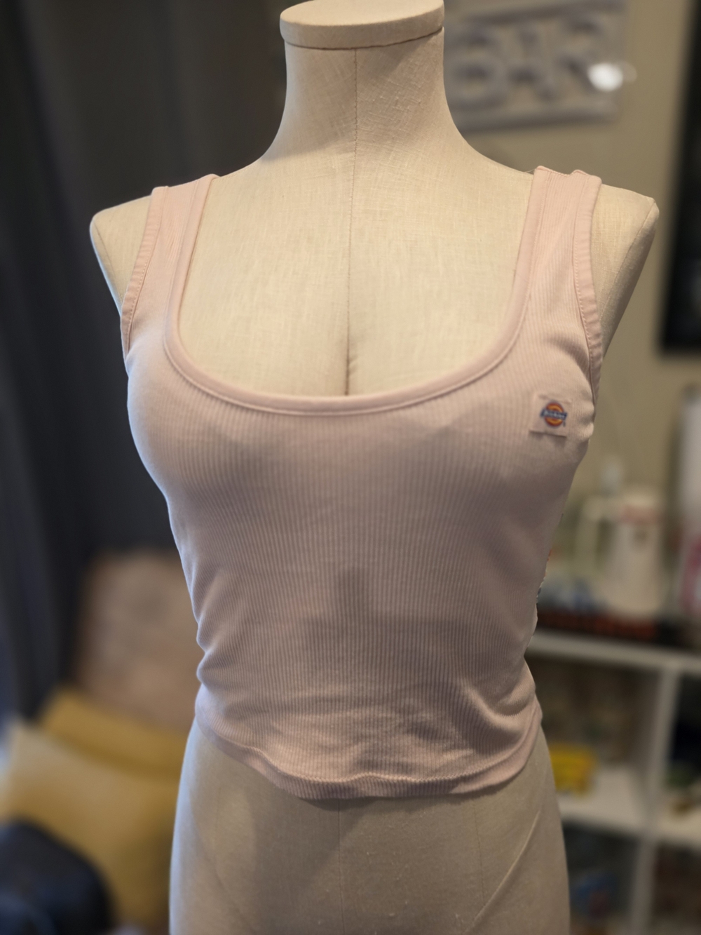 Dickies Light Pink Ribbed Tank Top with Logo Tag